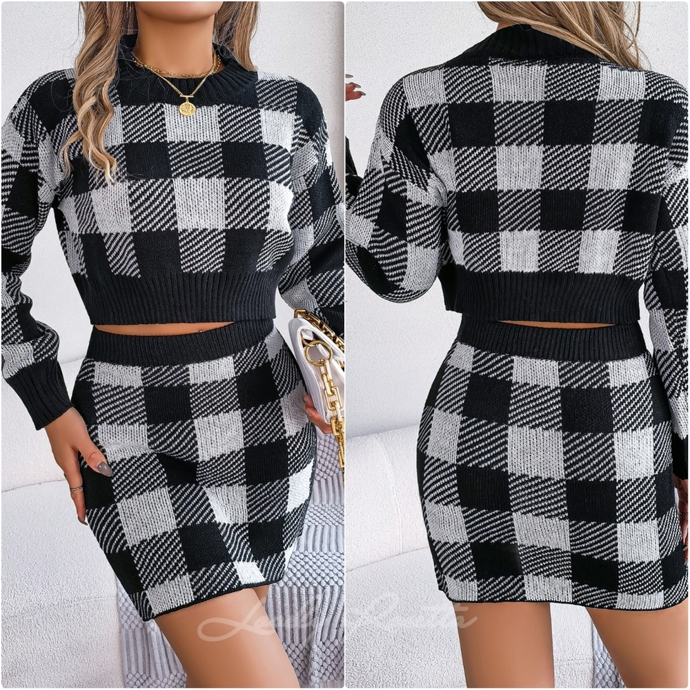 (Out Of Stock) Blue Plaid Top and Skirt Sweater Set - Picture 8 of 8